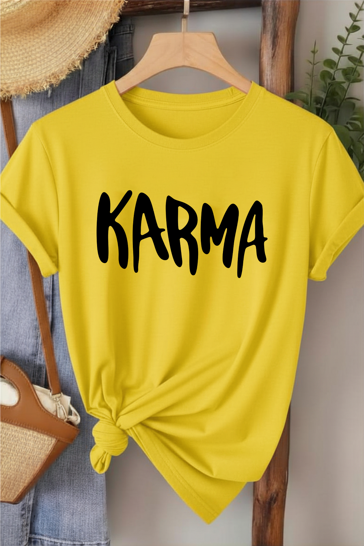 Karma - Sarı Baskılı Pamuk T-shirt