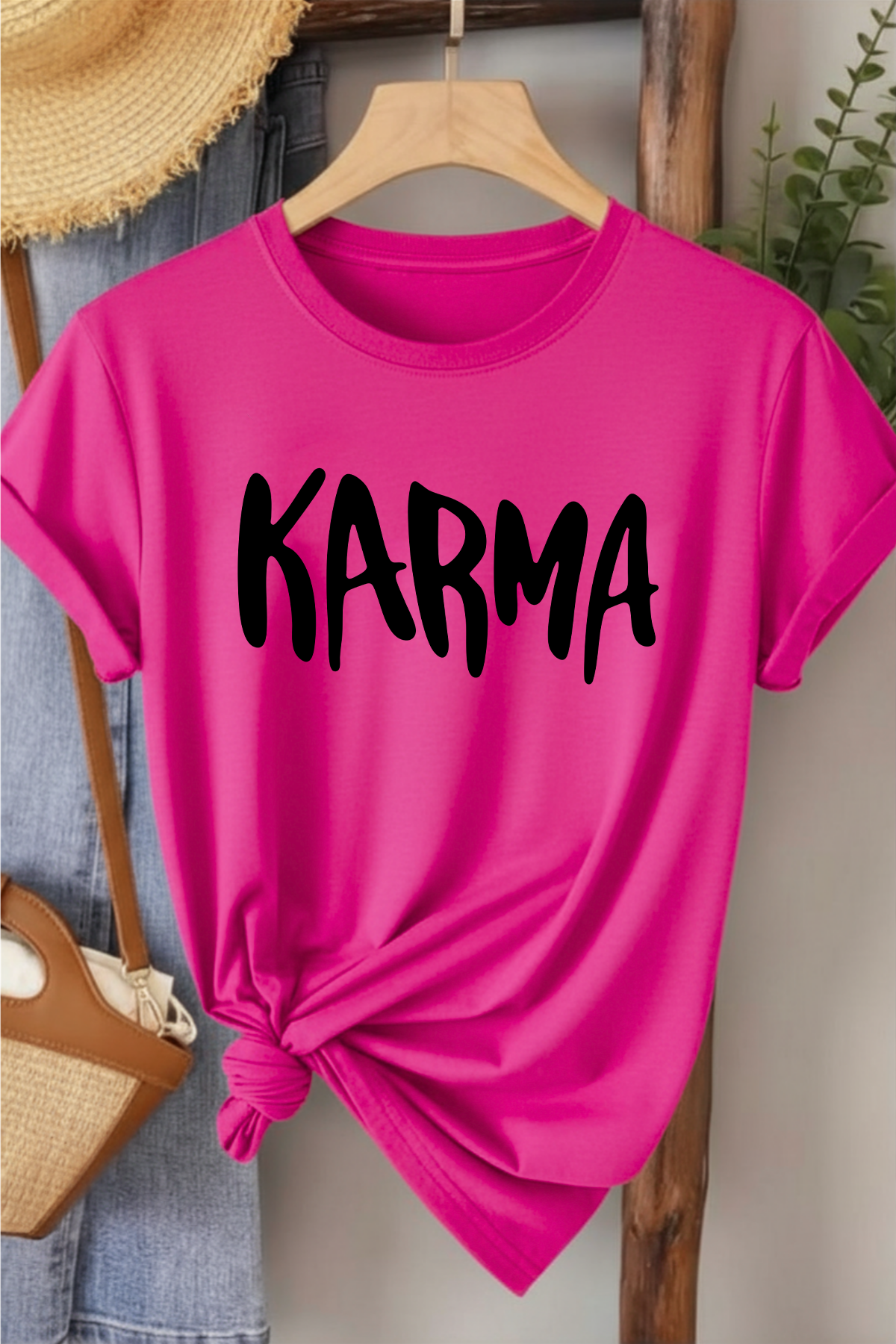 Karma - Fuşya Baskılı Pamuk T-shirt