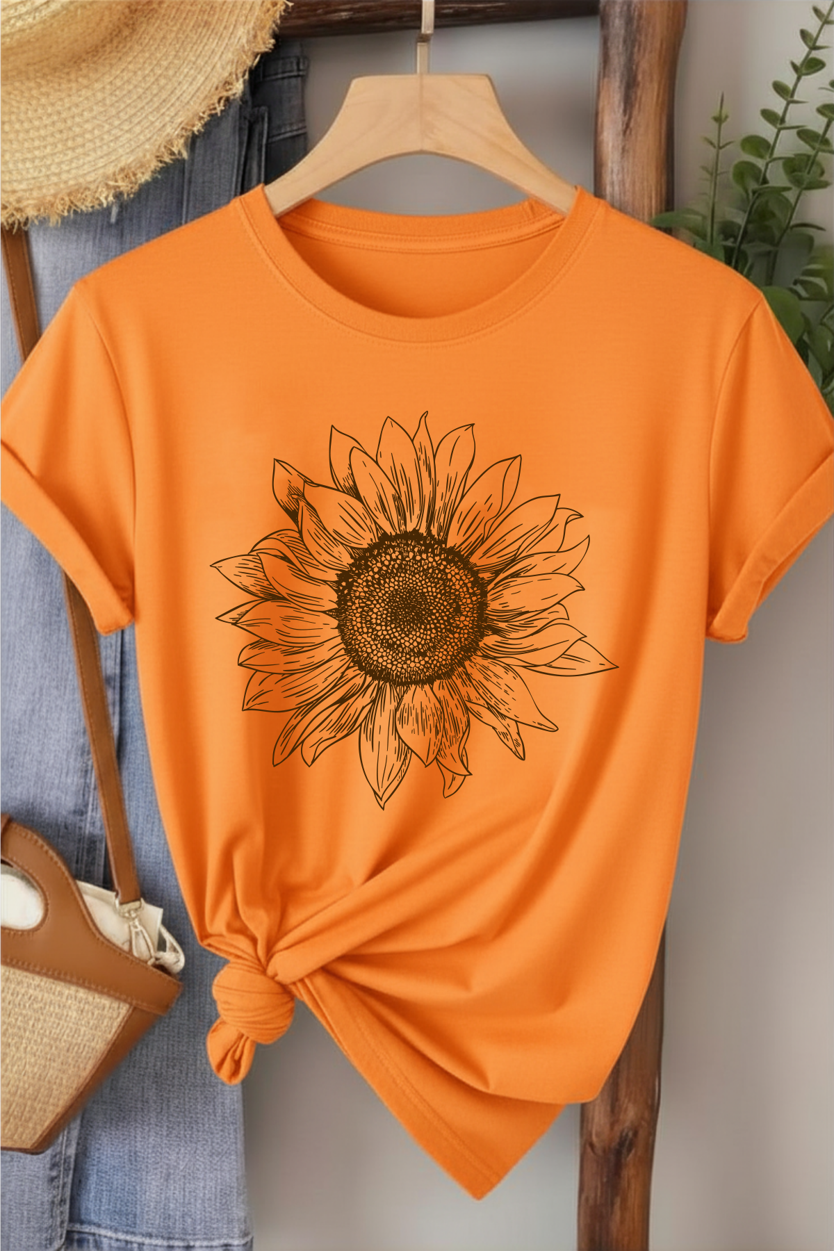 Ayçiçeği - Turuncu Baskılı Pamuk T-shirt