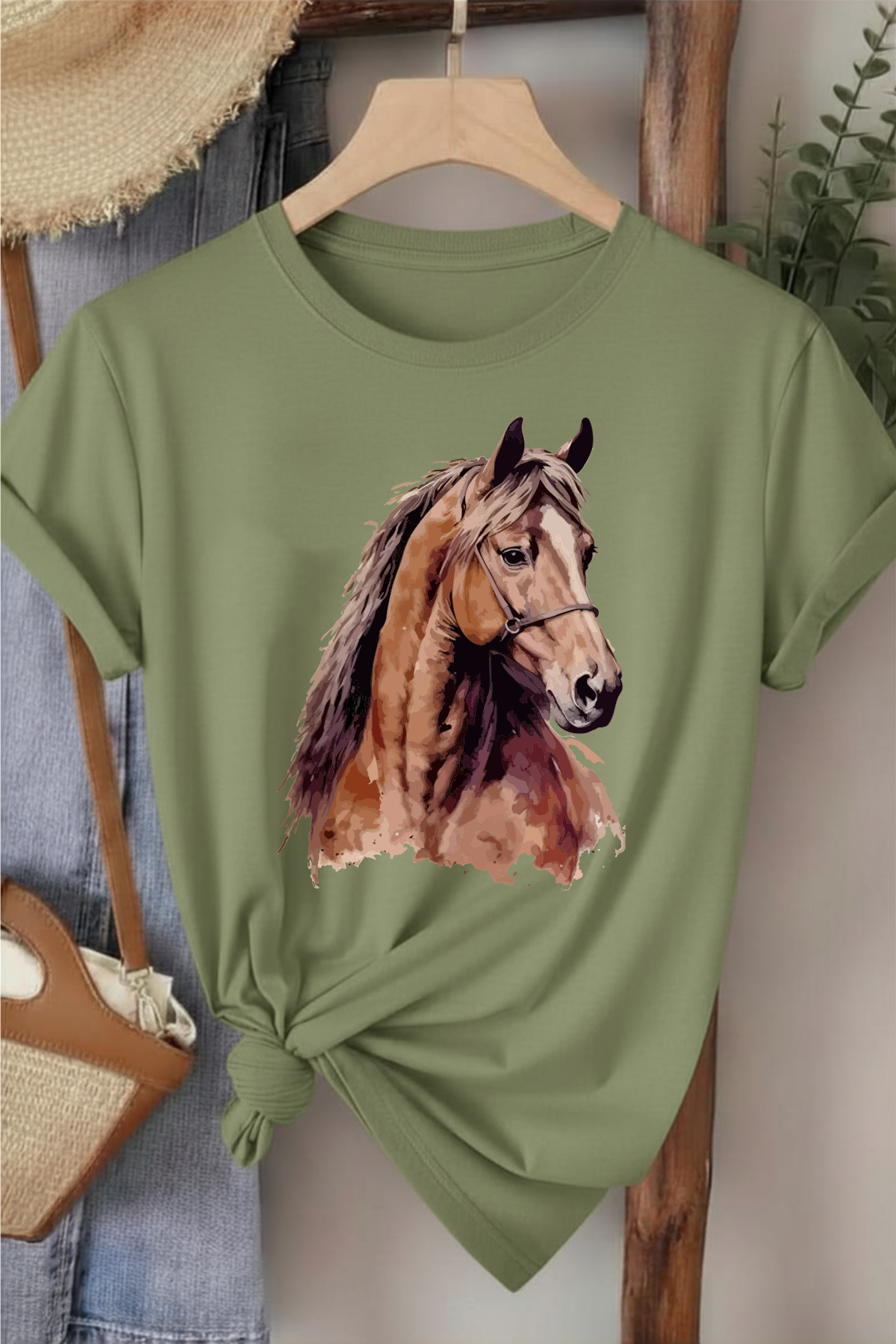 At Portresi - Haki Yeşili Baskılı Pamuk T-shirt