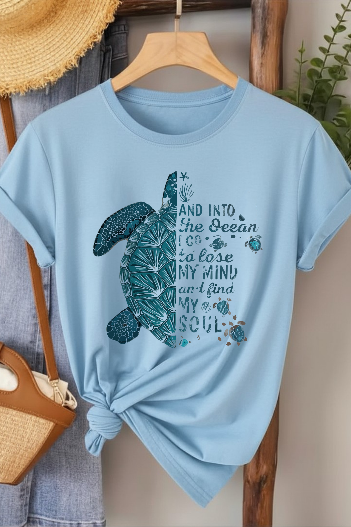 Into The Ocean - Mavi Baskılı Pamuk T-shirt