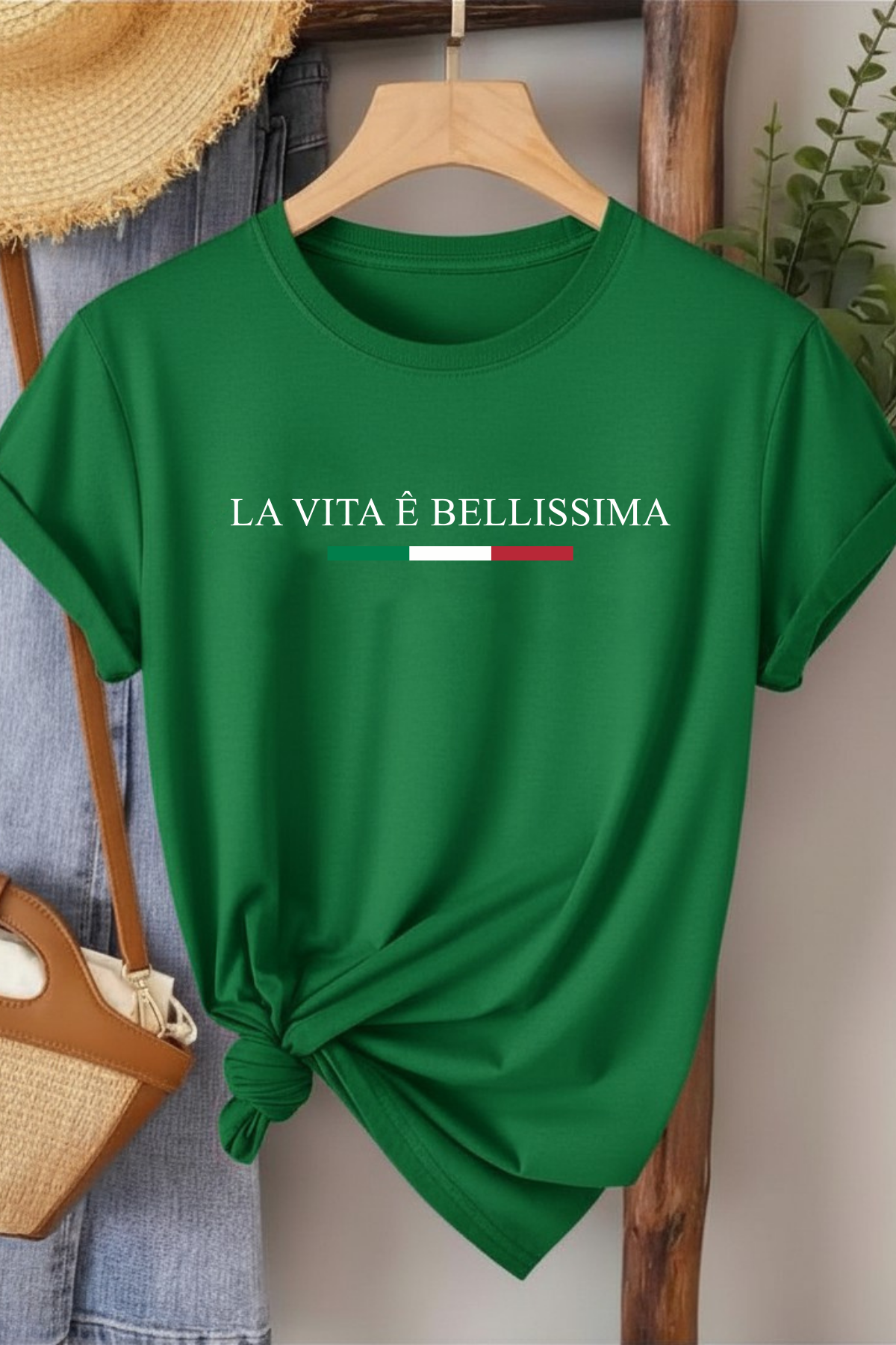 La Vita Bellissima - Yeşil Baskılı Pamuk T-shirt