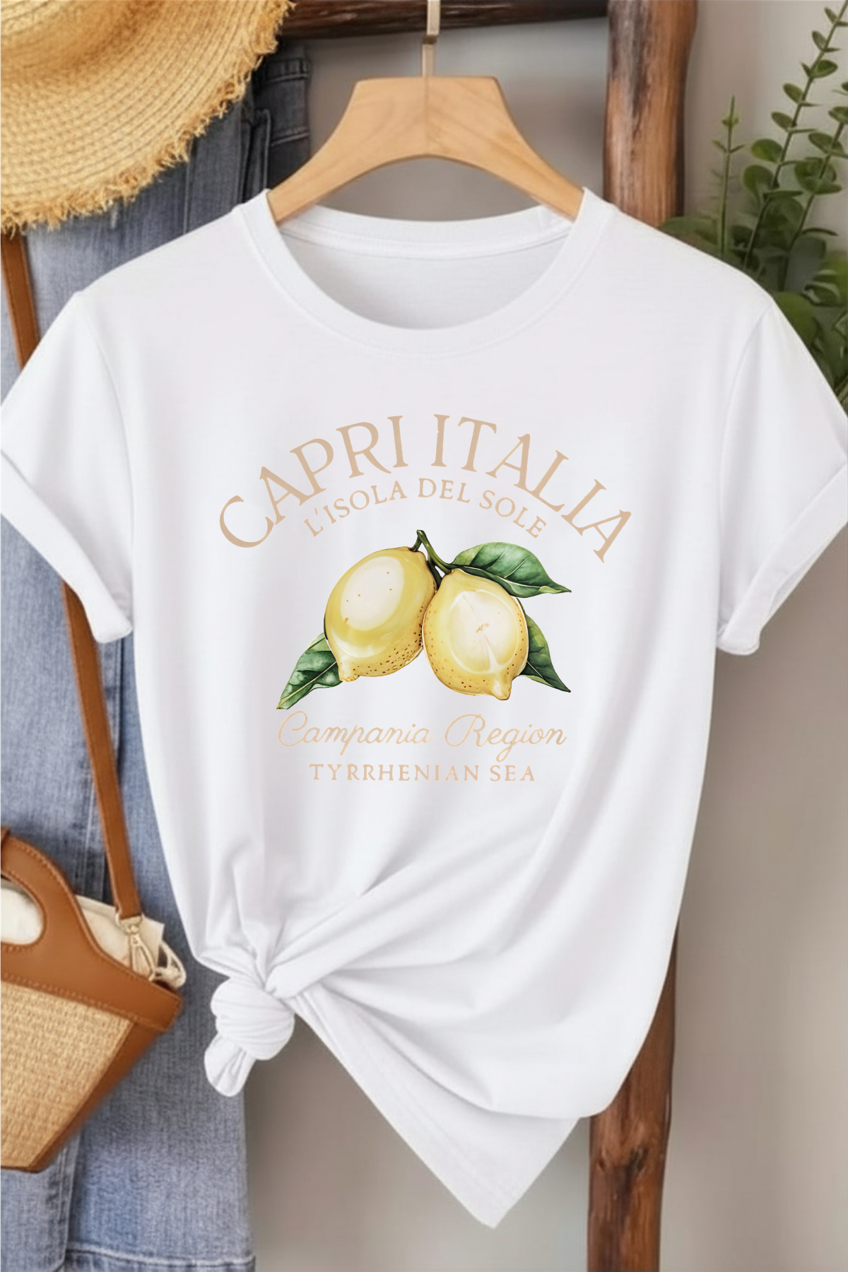 Capri Italia - Beyaz Baskılı Pamuk T-shirt