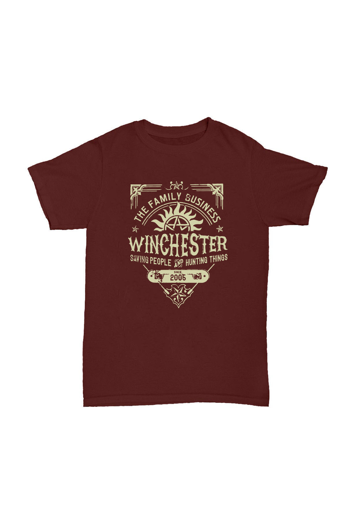Supernatural - Winchester Bros. Bordo Baskılı Pamuk T-shirt