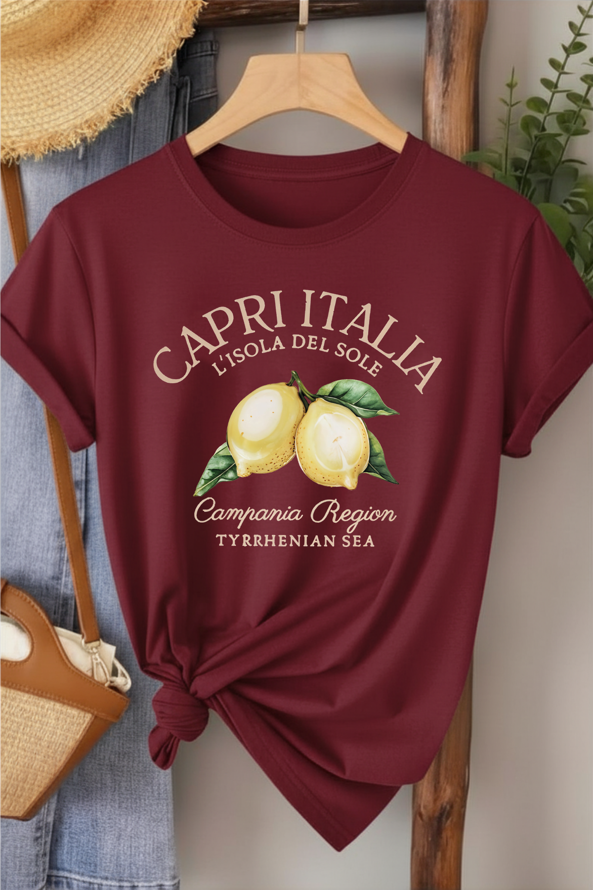 Capri Italia - Bordo Baskılı Pamuk T-shirt
