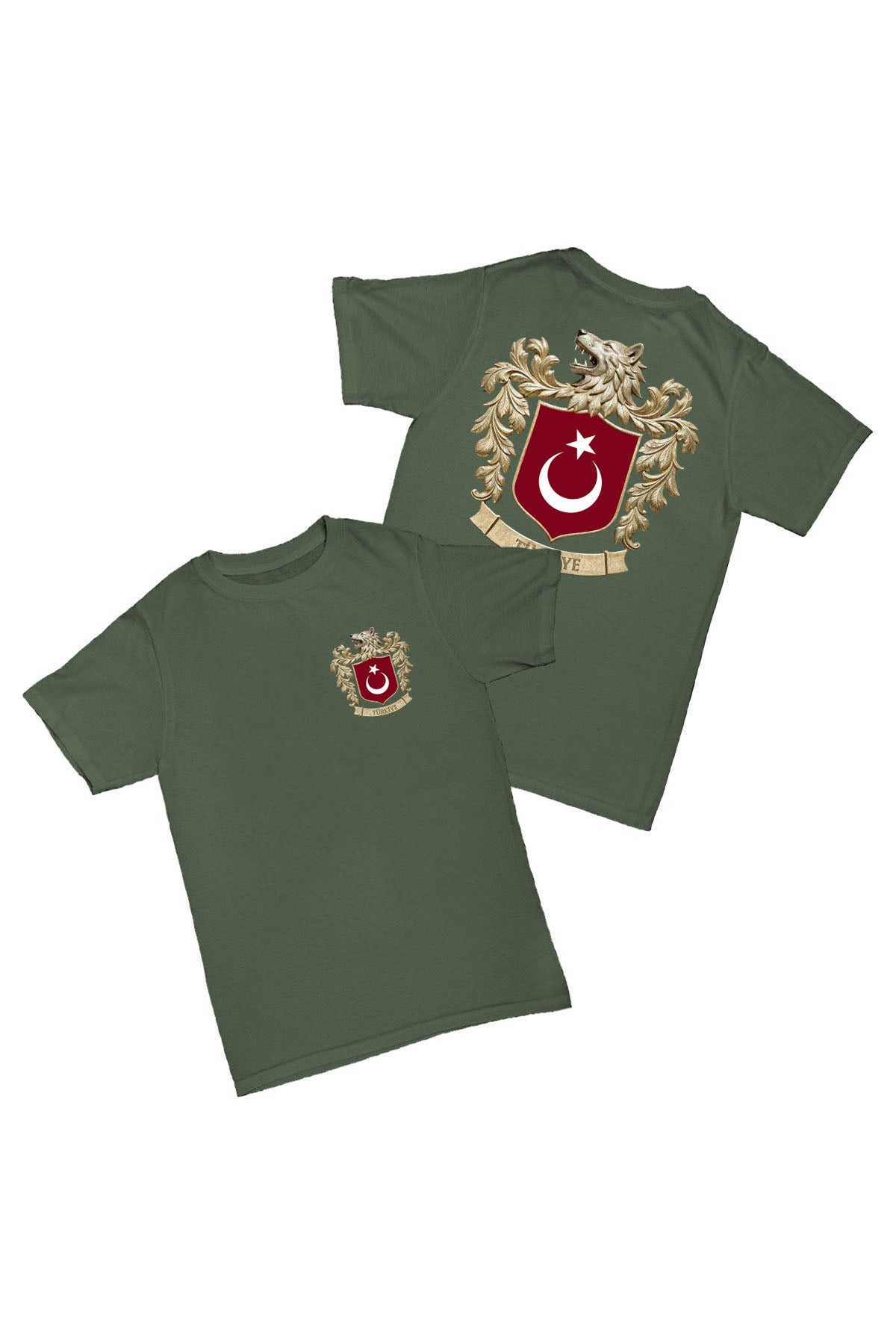 Bozkurt Sembol - Haki Baskılı Pamuk T-shirt