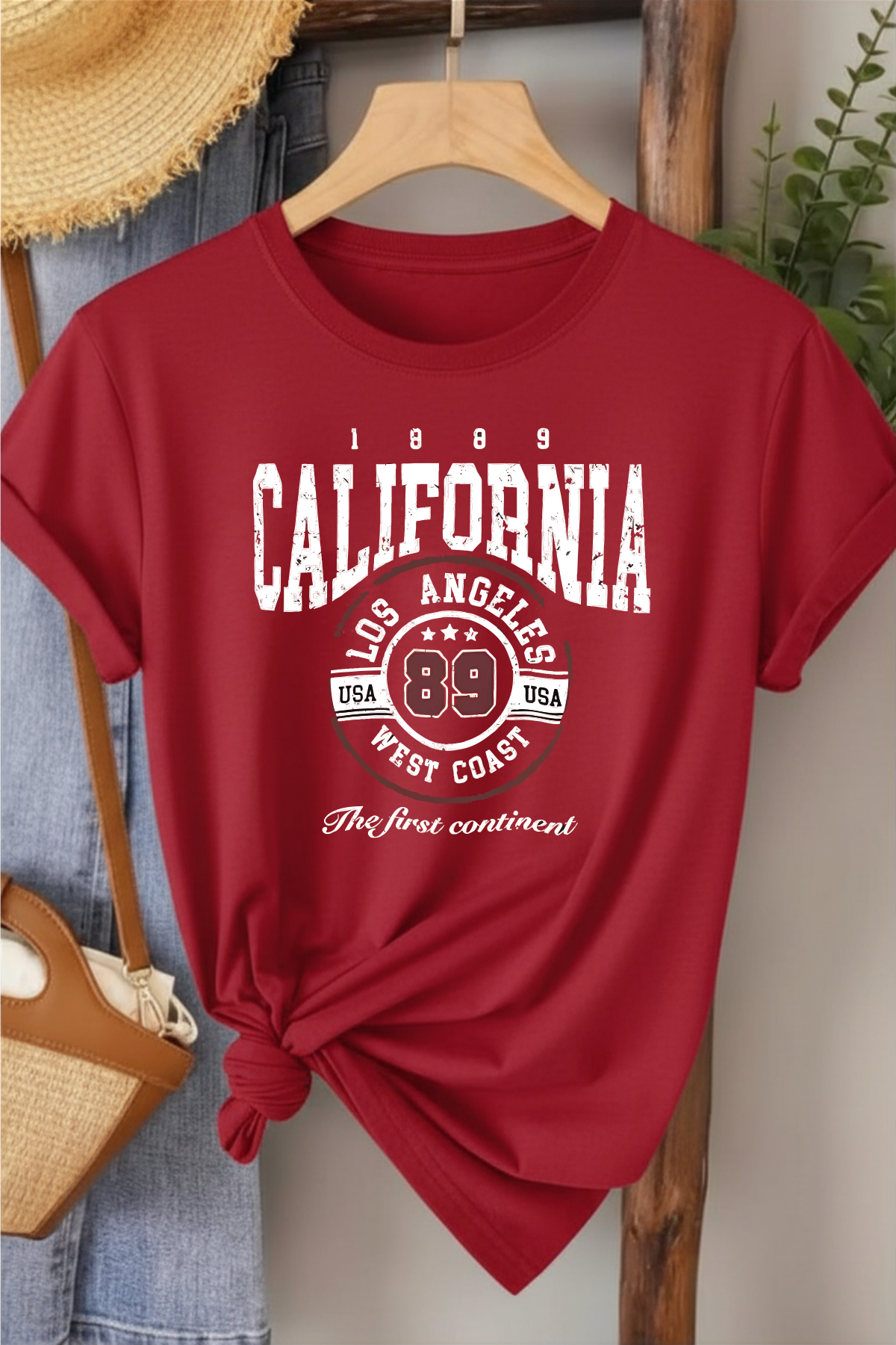 California 89 - Kırmızı Baskılı Pamuk T-shirt