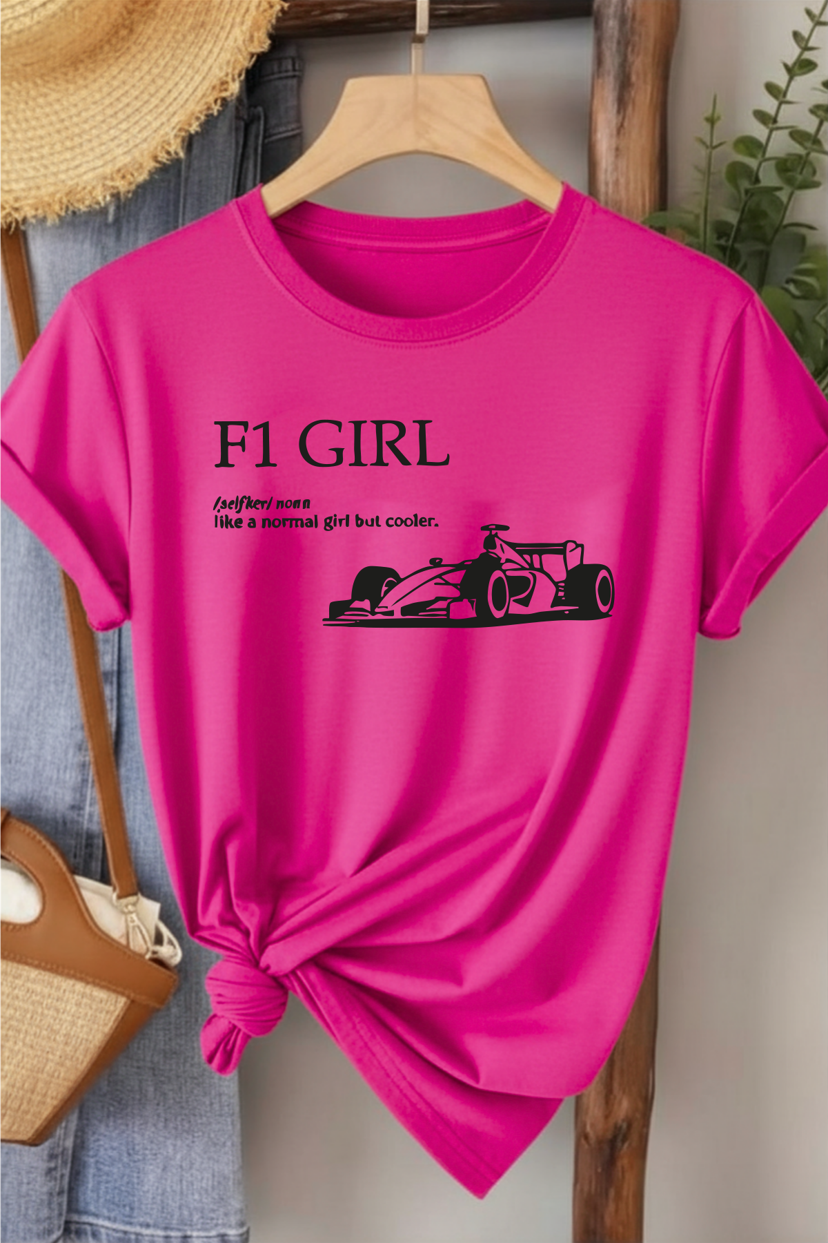 F1 Girl - Fuşya Baskılı Pamuk T-shirt