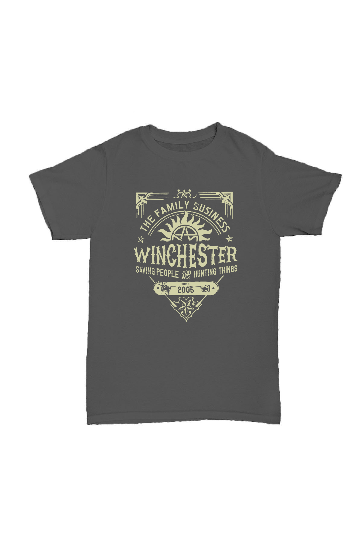 Supernatural - Winchester Bros. Füme Baskılı Pamuk T-shirt