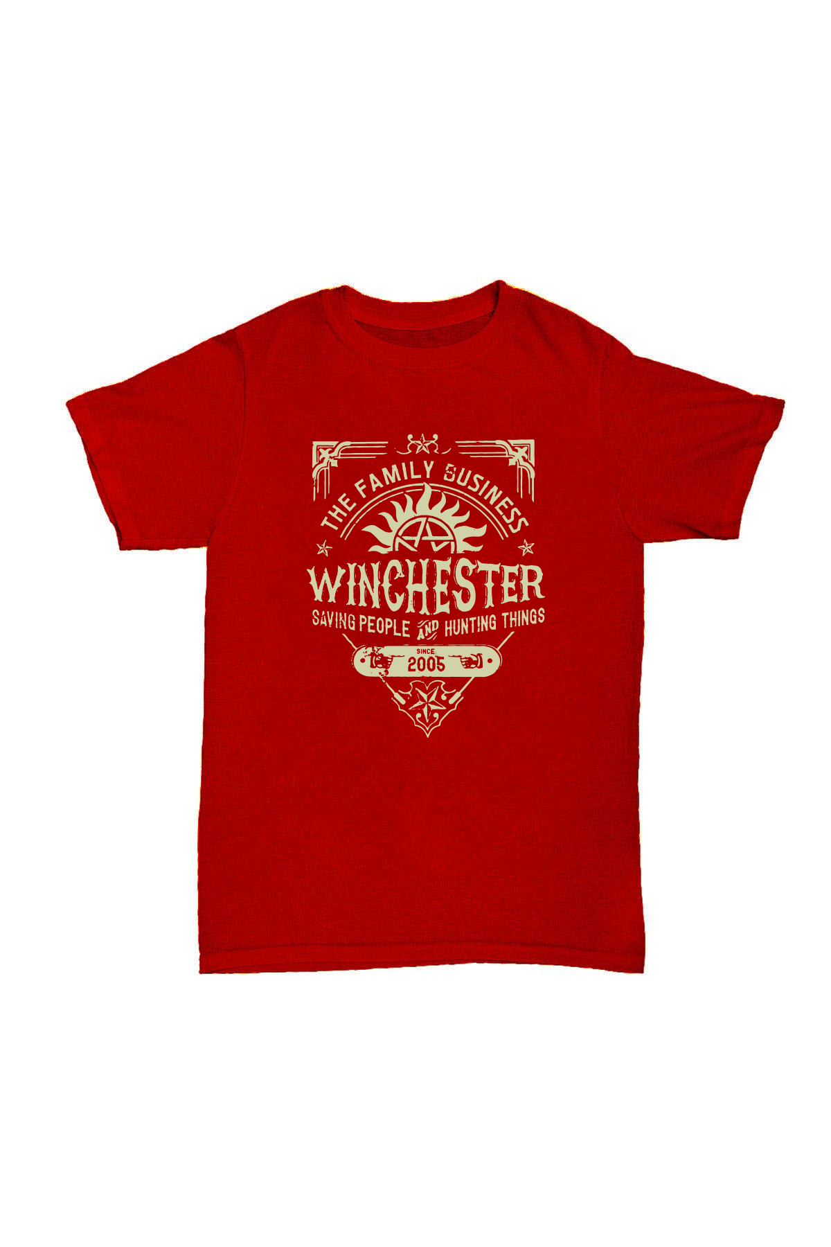 Supernatural - Winchester Bros. Kırmızı Baskılı Pamuk T-shirt