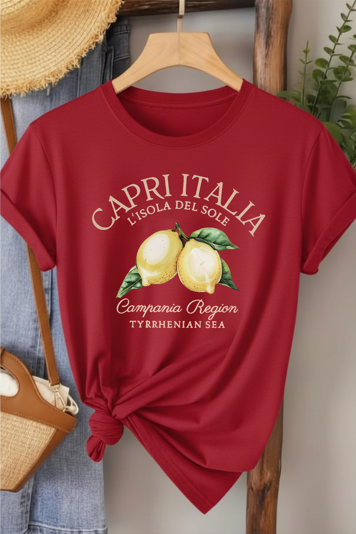 Capri Italia - Kırmızı Baskılı Pamuk T-shirt