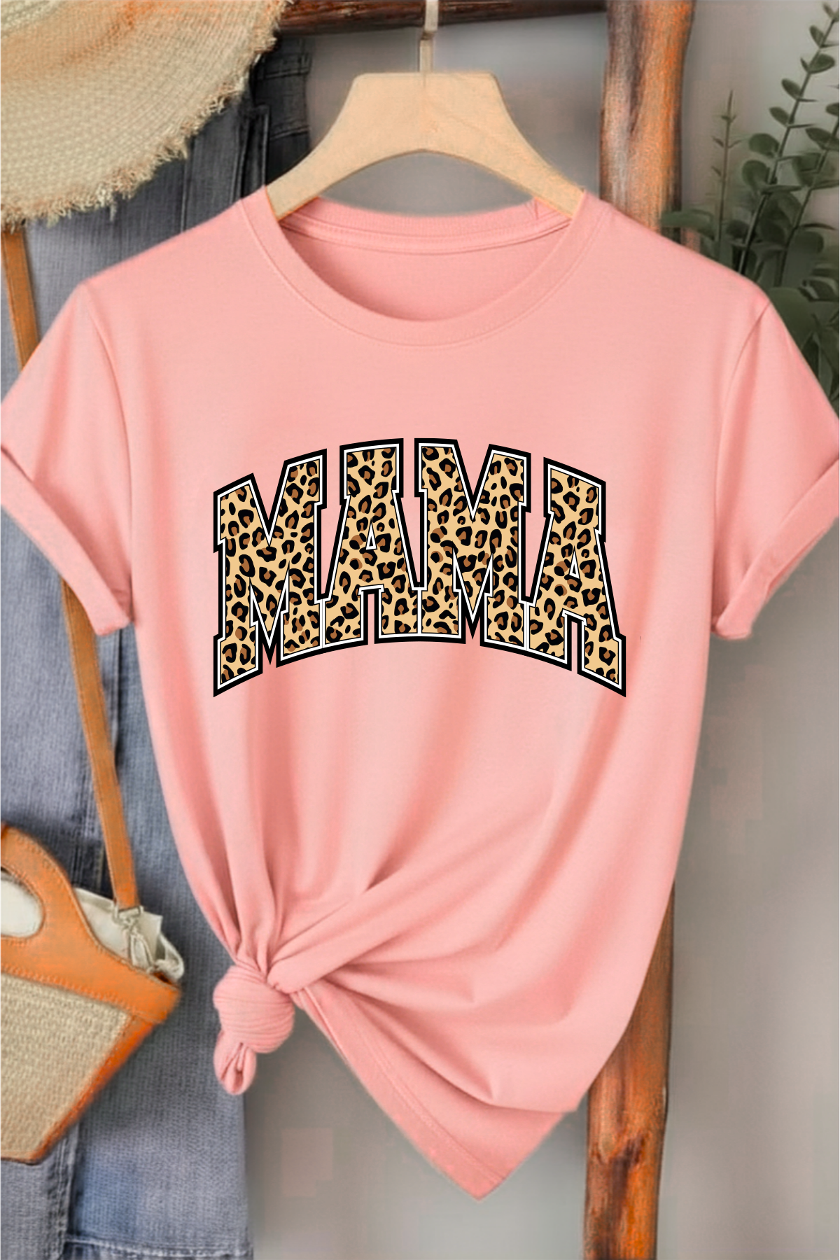Leopar Mama - Pembe Baskılı Pamuk T-shirt