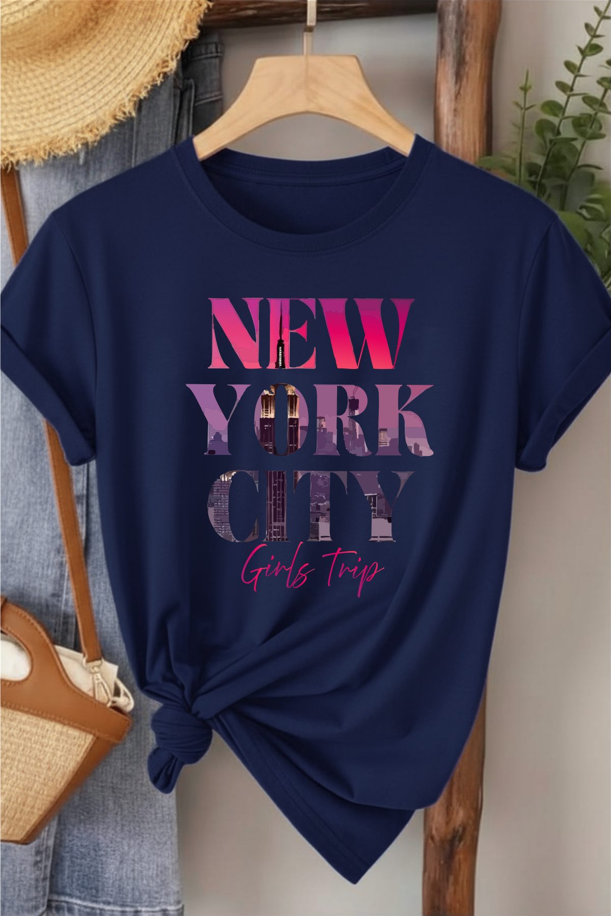 New York City Girls - Lacivert Baskılı Pamuk T-shirt