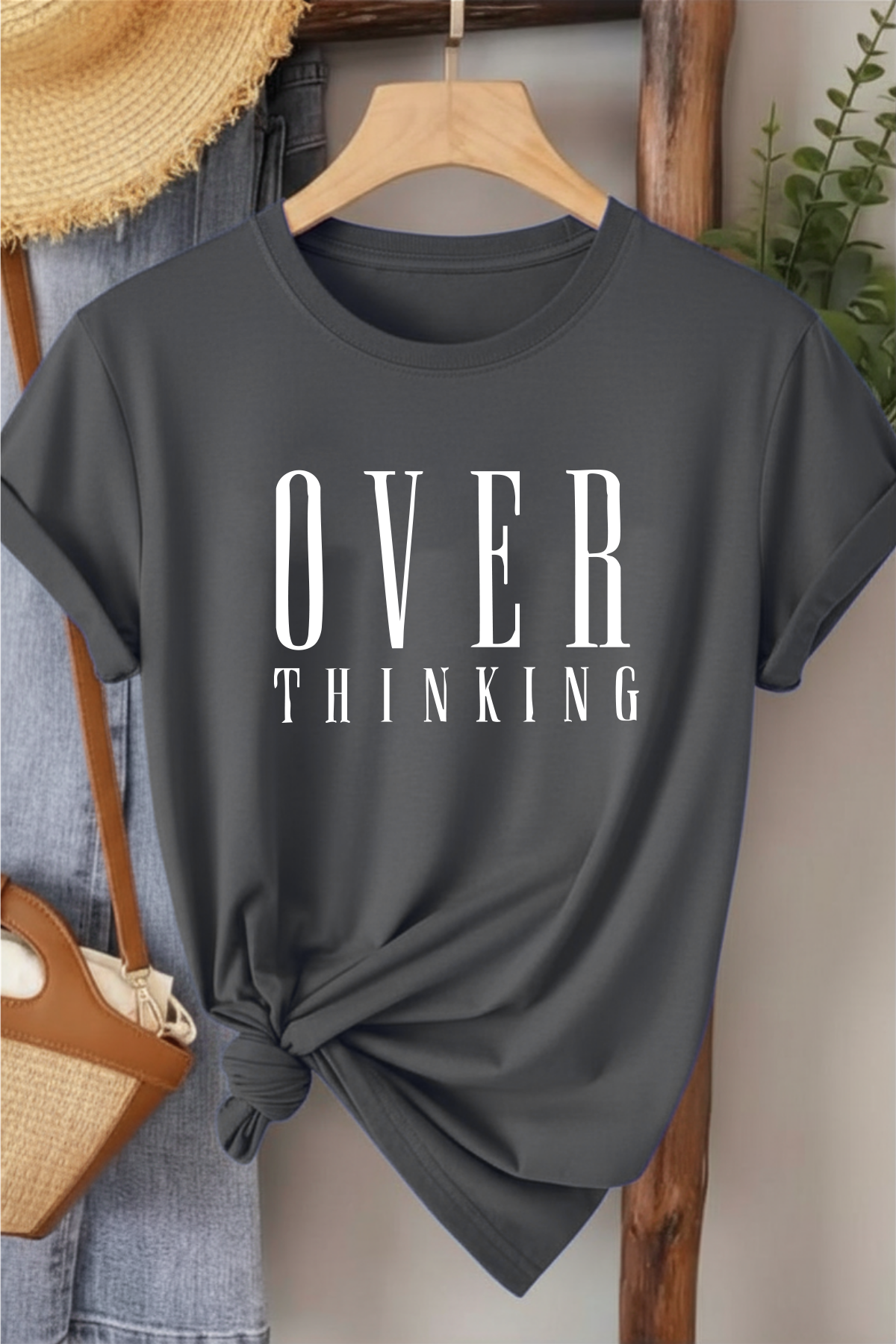 Over Thinking - Füme Baskılı Pamuk T-shirt