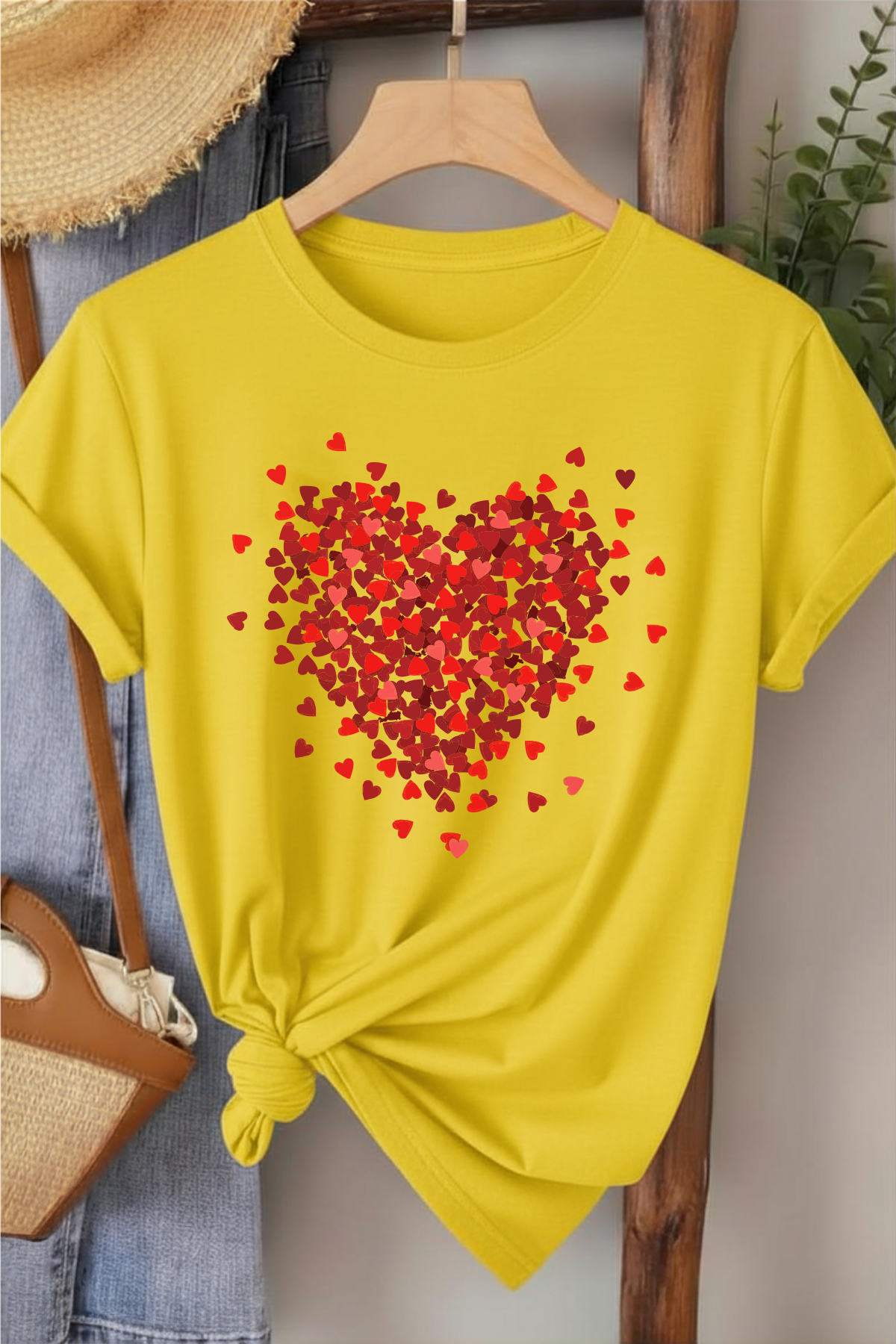 Serpme Kalpler - Sarı Baskılı Pamuk T-shirt