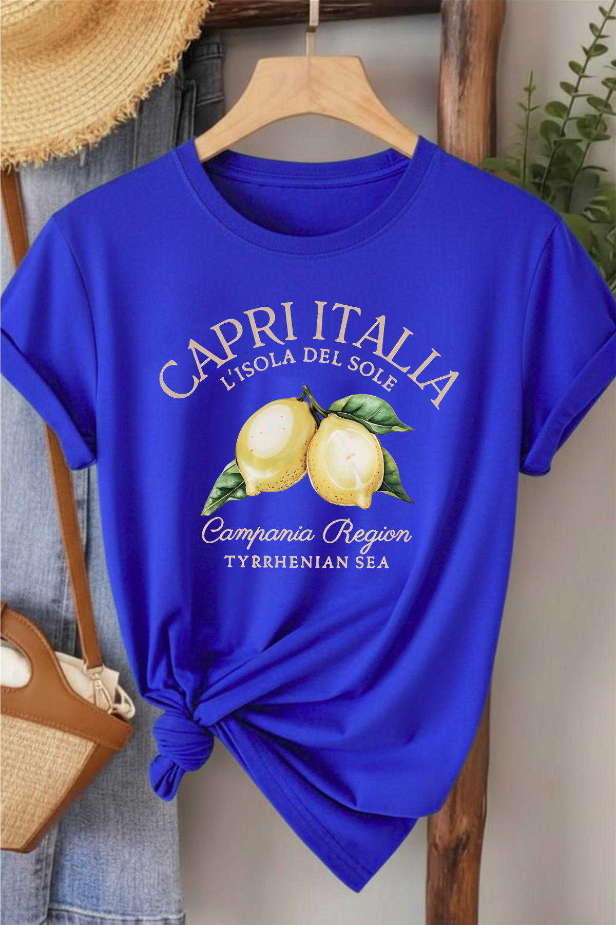 Capri Italia - Saks Mavisi Baskılı Pamuk T-shirt