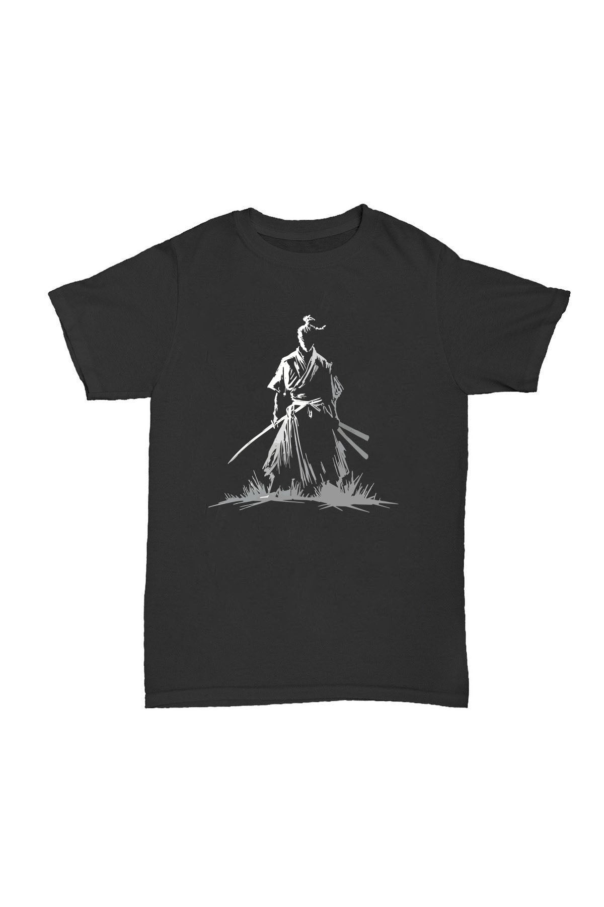 Samuray - Siyah Baskılı Pamuk T-shirt