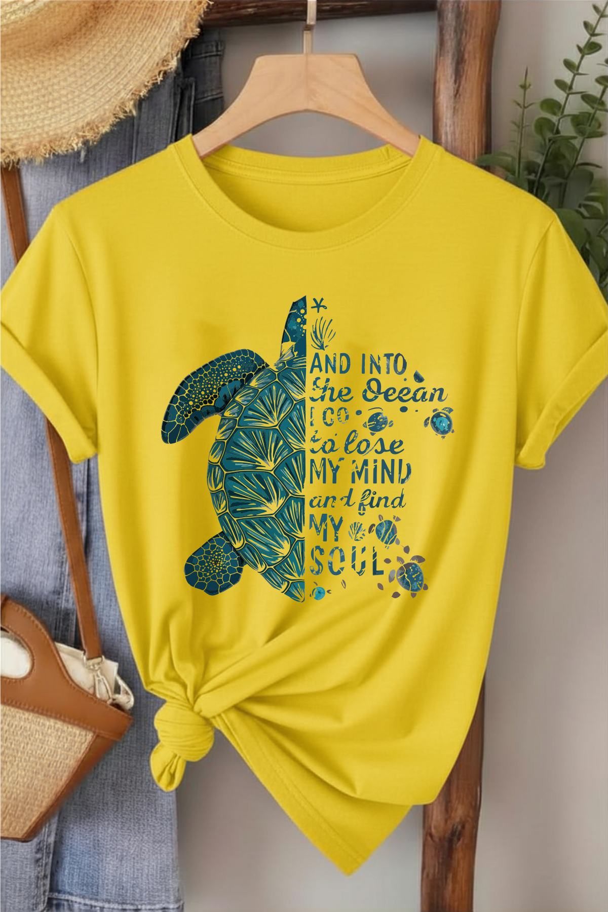 Into The Ocean - Sarı Baskılı Pamuk T-shirt