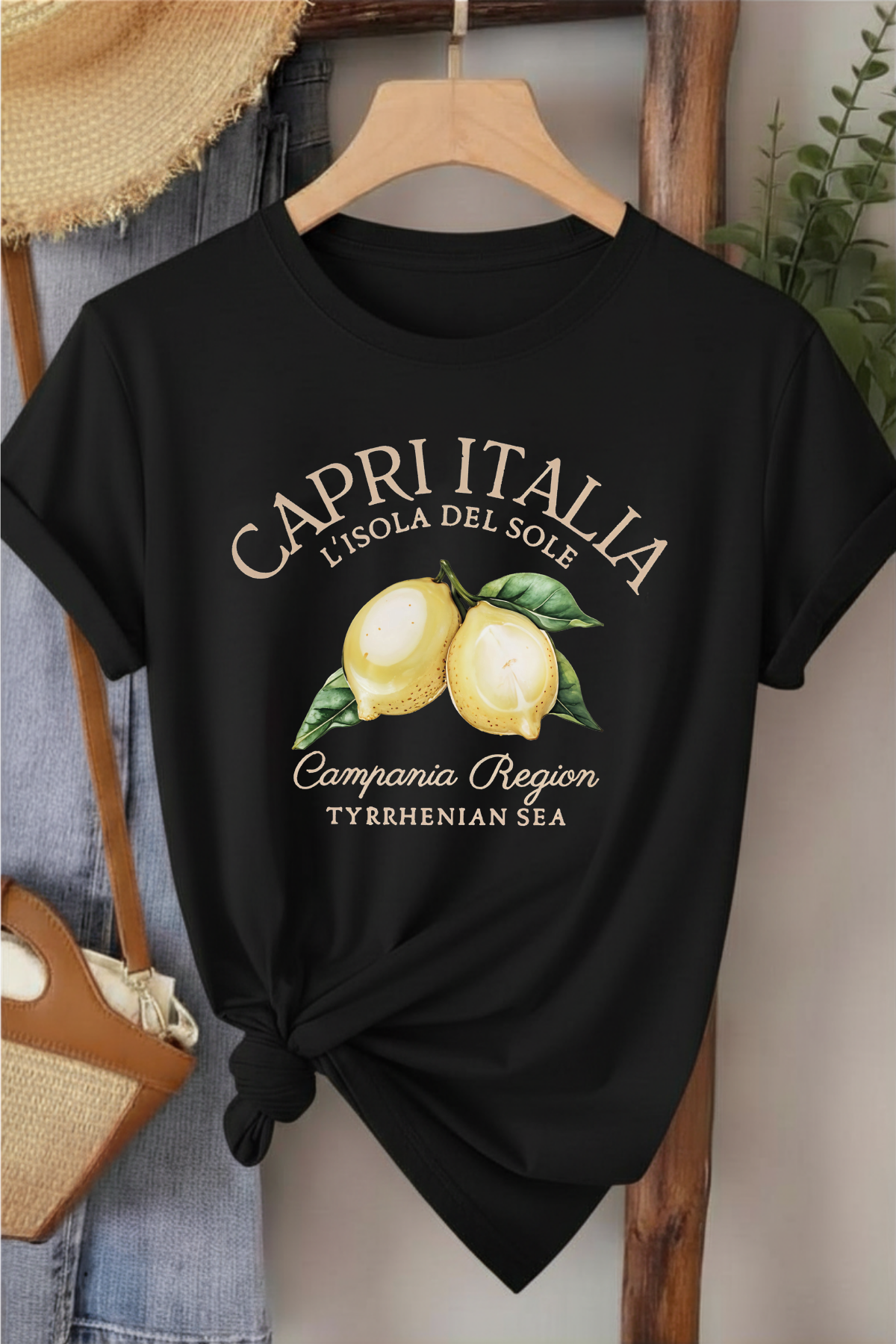 Capri Italia - Siyah Baskılı Pamuk T-shirt