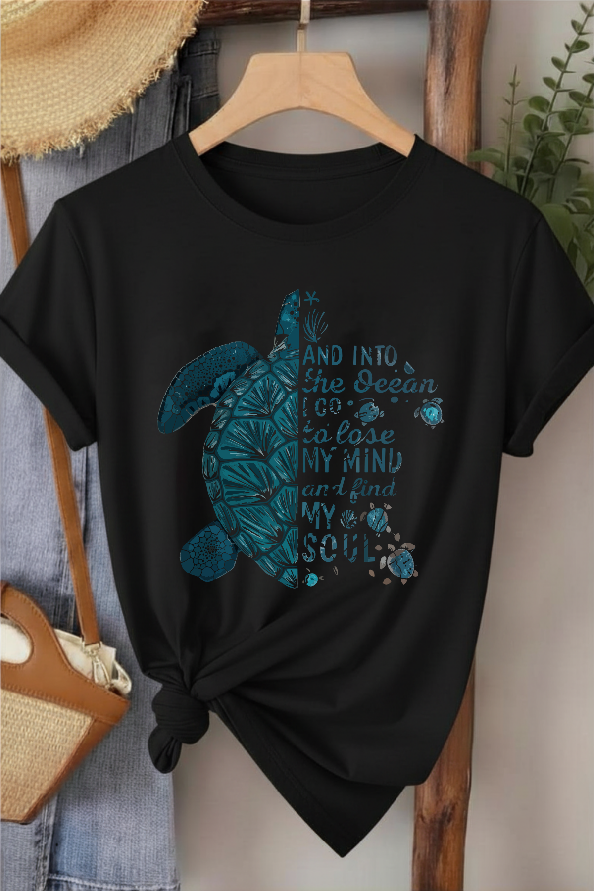 Into The Ocean - Siyah Baskılı Pamuk T-shirt