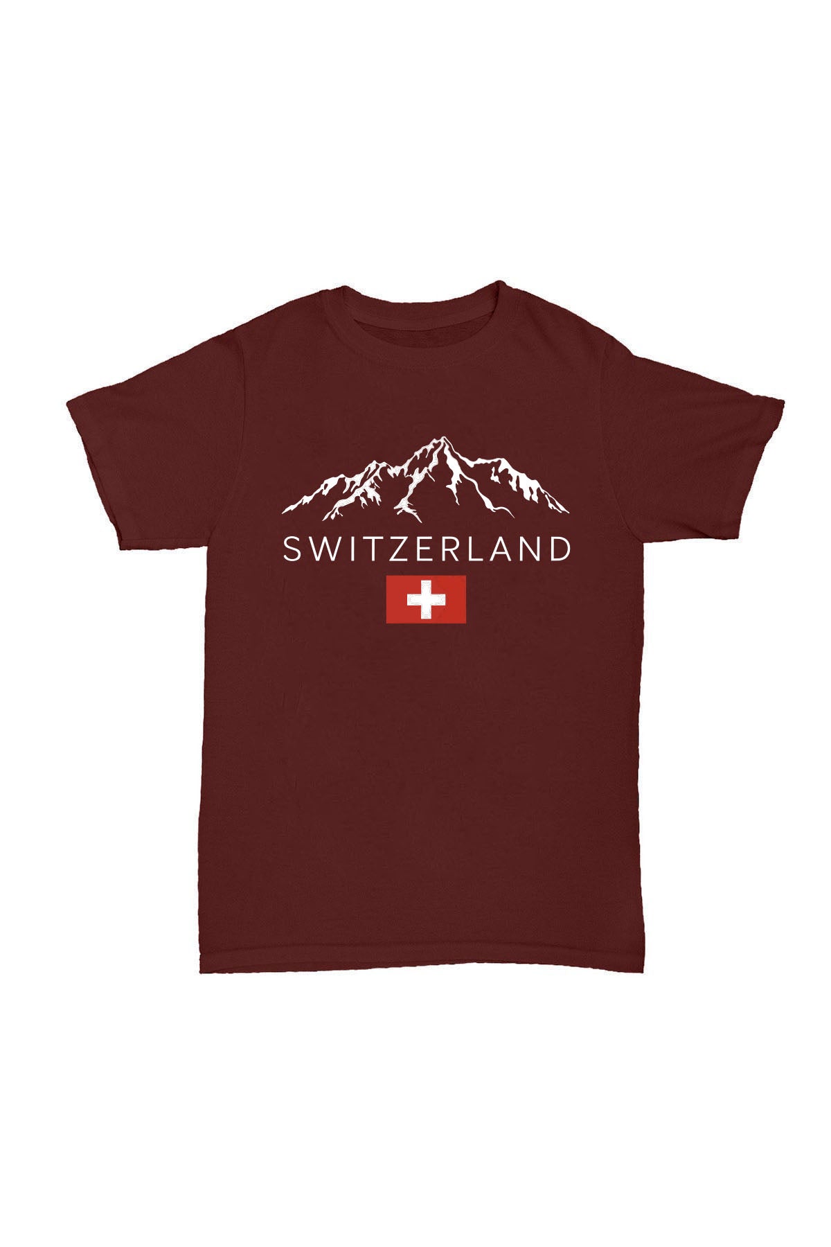 İsviçre - Bordo Baskılı Pamuk T-shirt