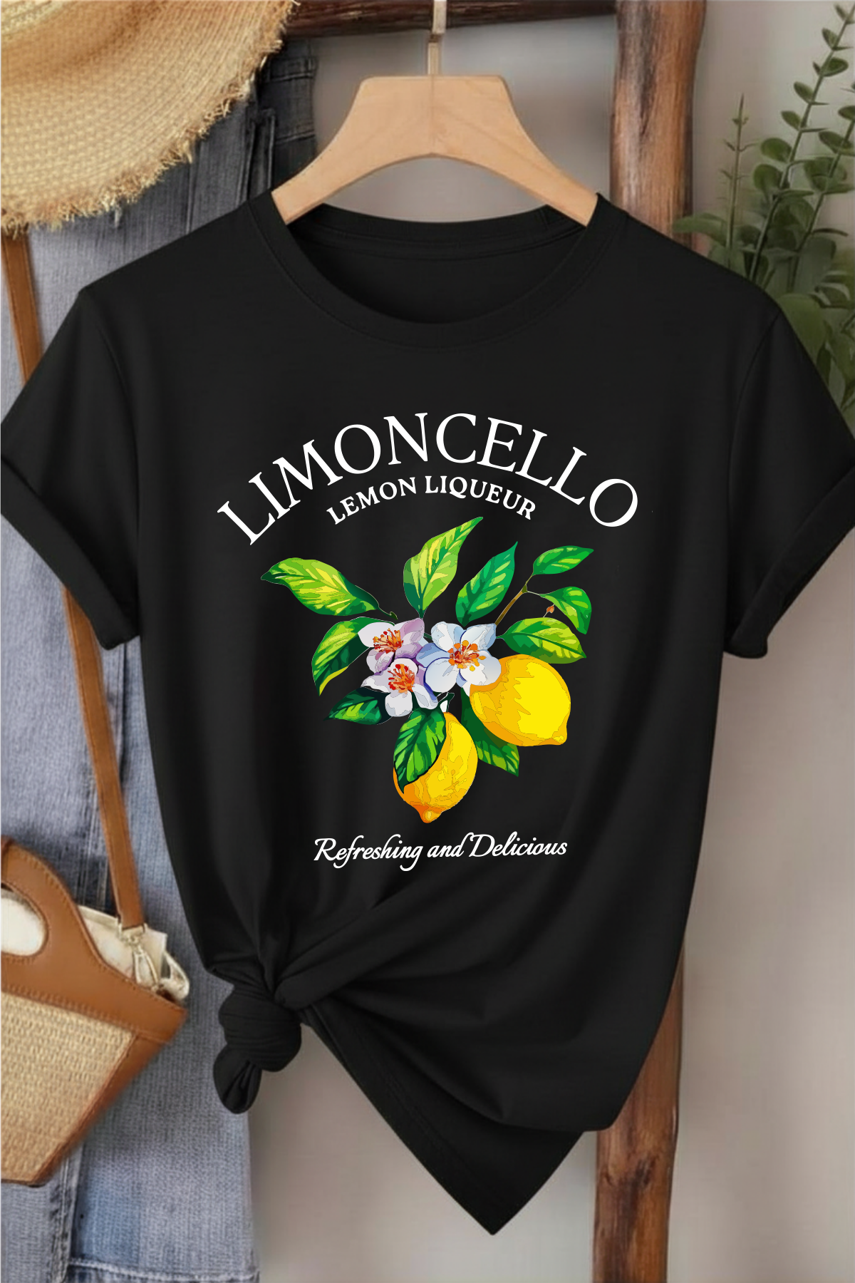 Limoncello - Siyah Baskılı Pamuk T-shirt