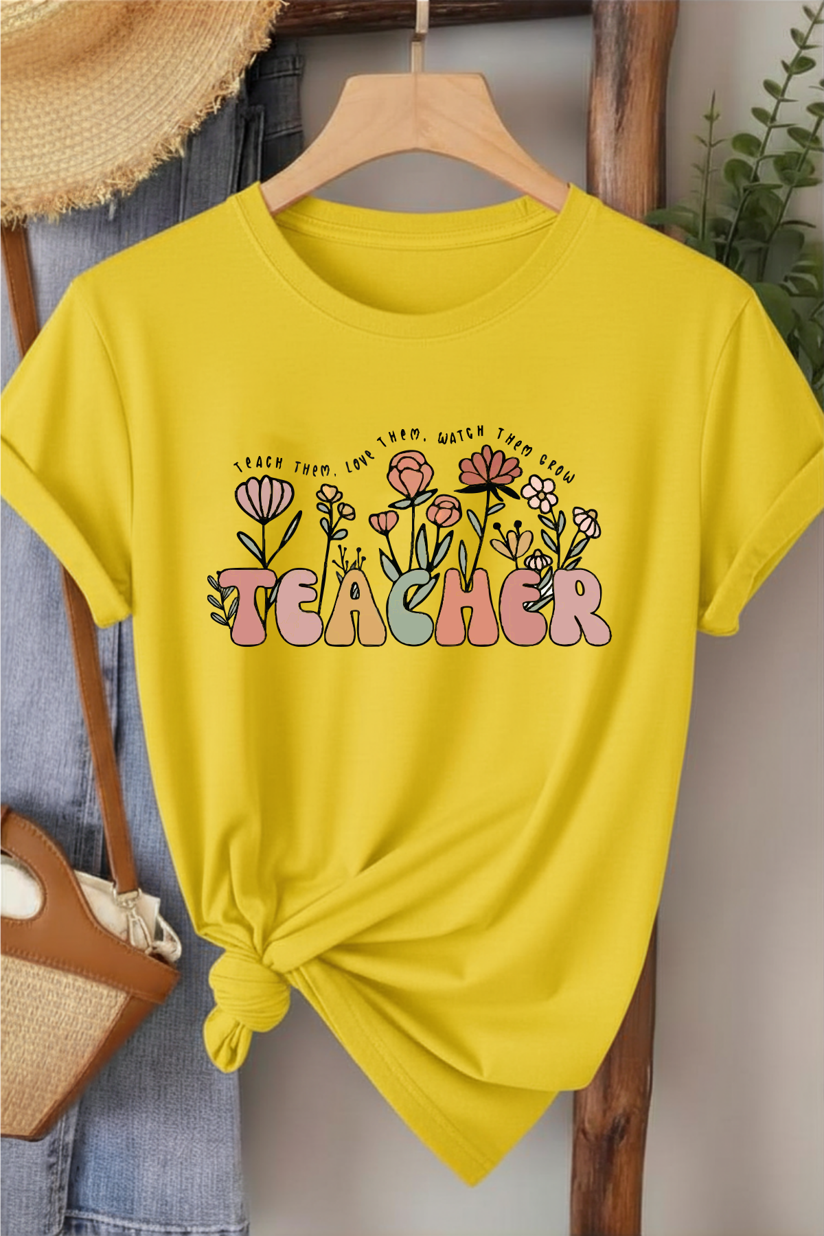 Teacher - Sarı Baskılı Pamuk T-shirt