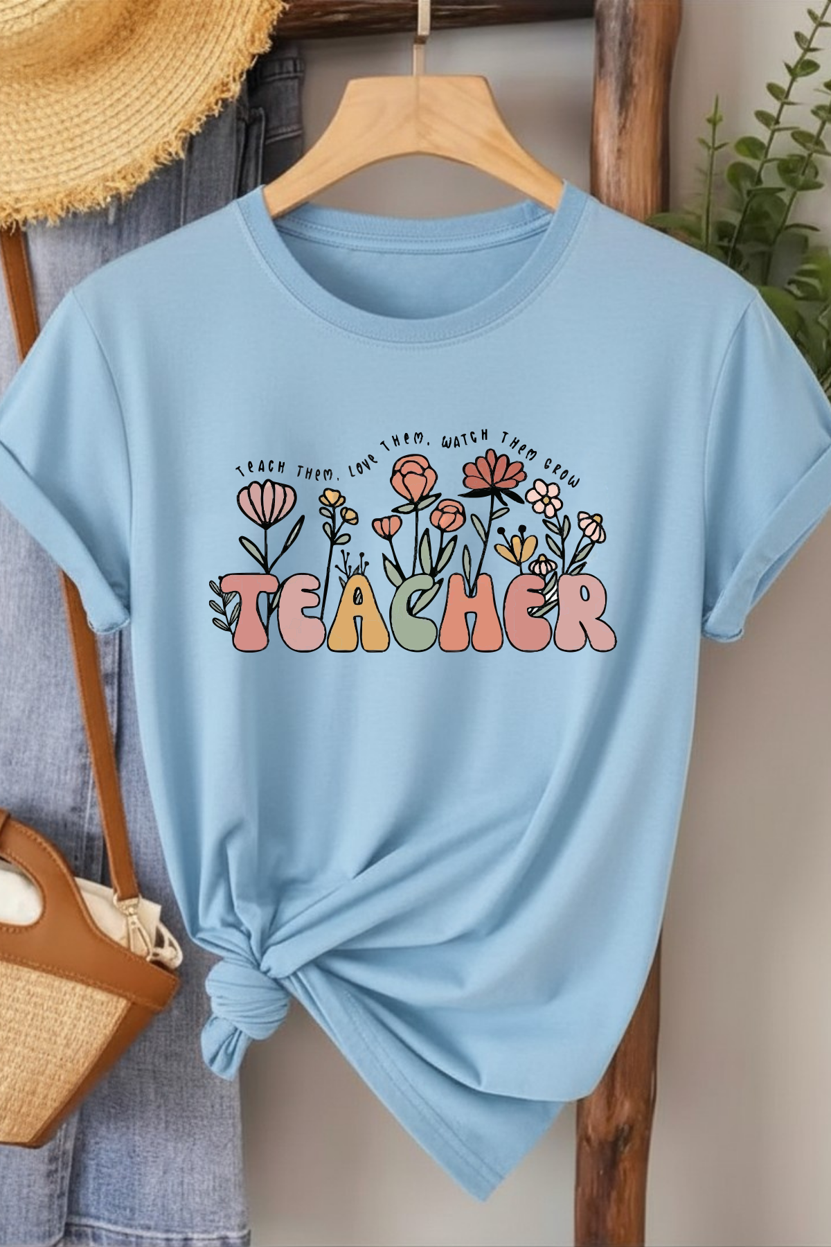 Teacher - Mavi Baskılı Pamuk T-shirt