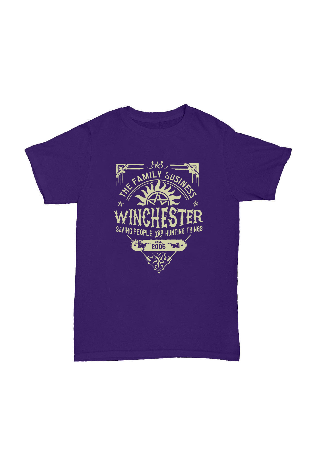 Supernatural - Winchester Bros. Mor Baskılı Pamuk T-shirt