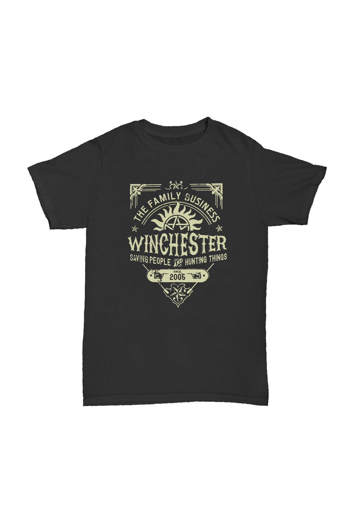 Supernatural - Winchester Bros. Siyah Baskılı Pamuk T-shirt