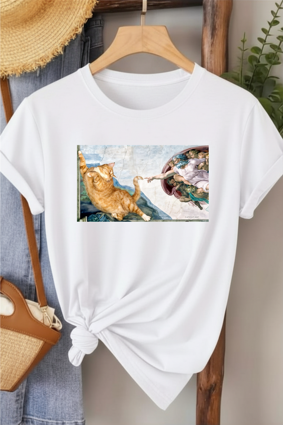 Yaratılış & Kuyruk - Beyaz Baskılı Pamuk T-shirt