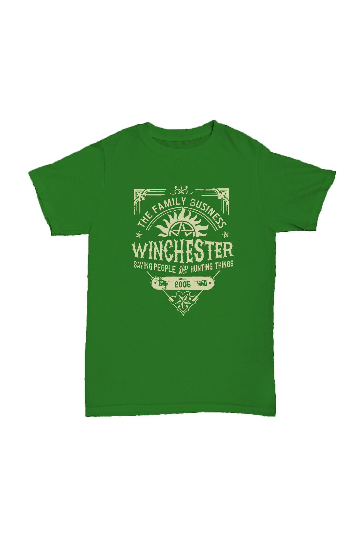 Supernatural - Winchester Bros. Yeşil Baskılı Pamuk T-shirt