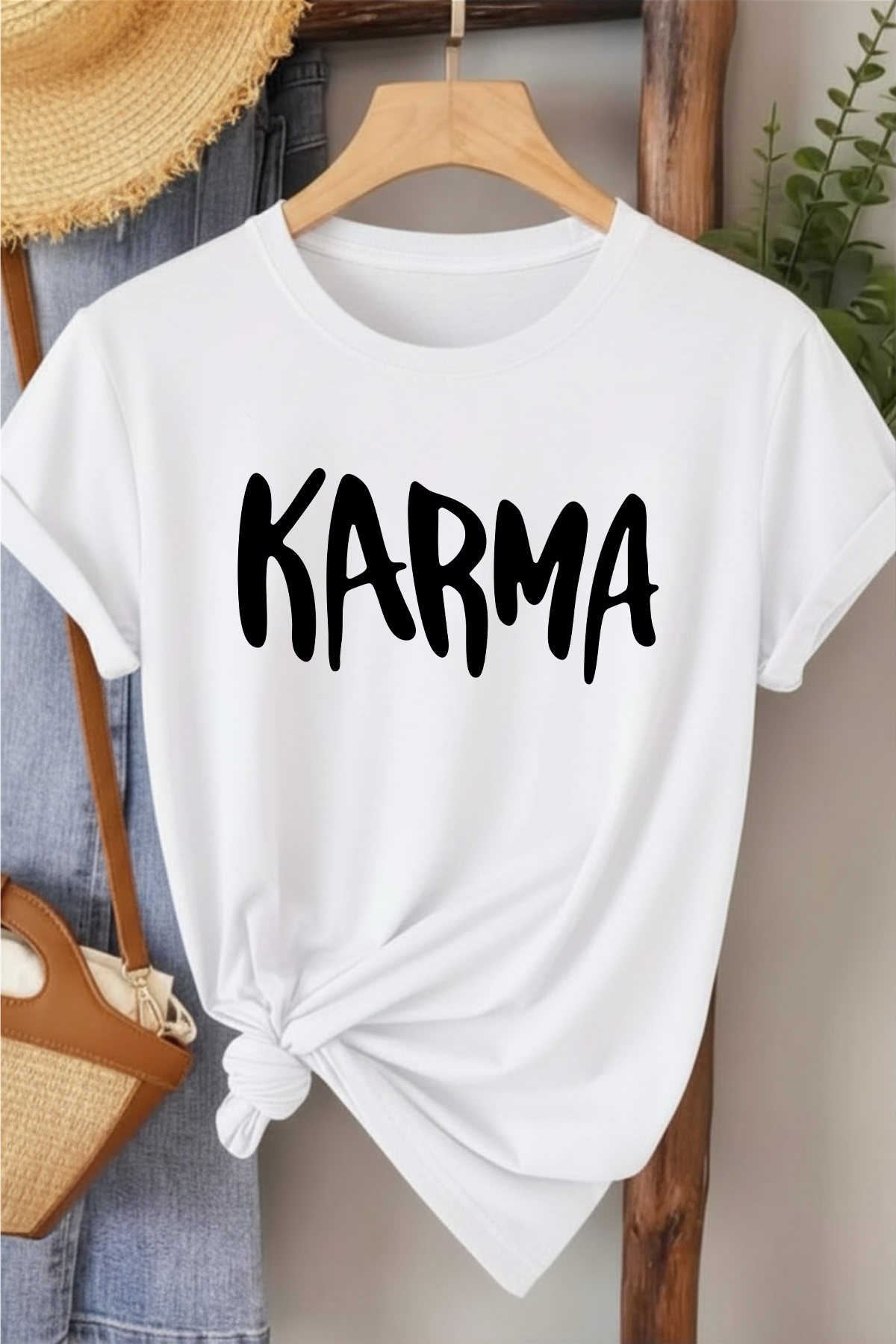 Karma - Beyaz Baskılı Pamuk T-shirt