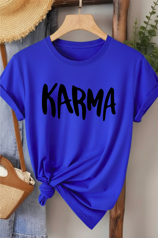 Karma - Saks Mavisi Baskılı Pamuk T-shirt