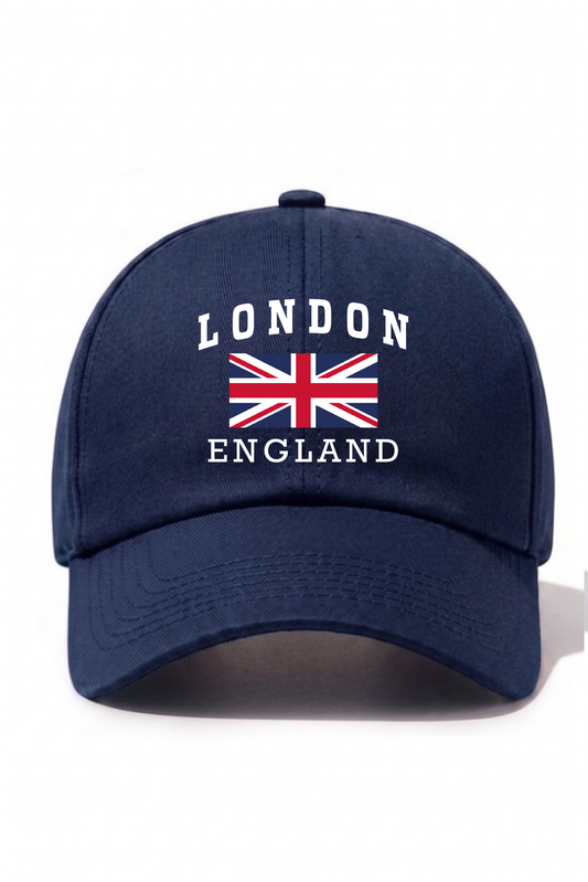 London England Baskılı Pamuk Şapka - Lacivert