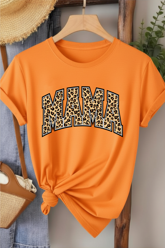 Leopar Mama - Turuncu Baskılı Pamuk T-shirt