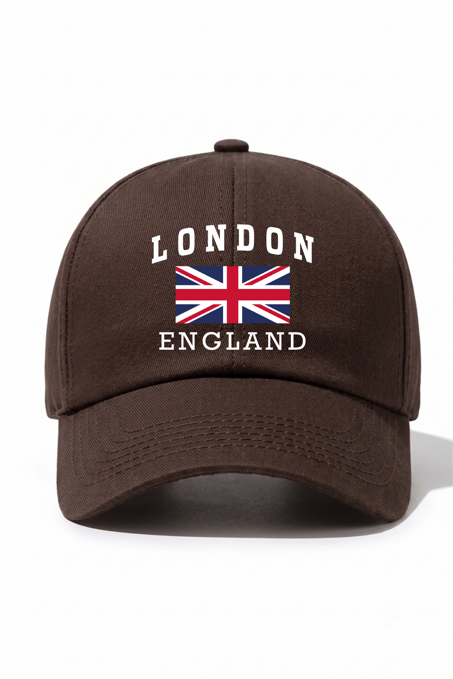 London England Baskılı Pamuk Şapka - Kahverengi
