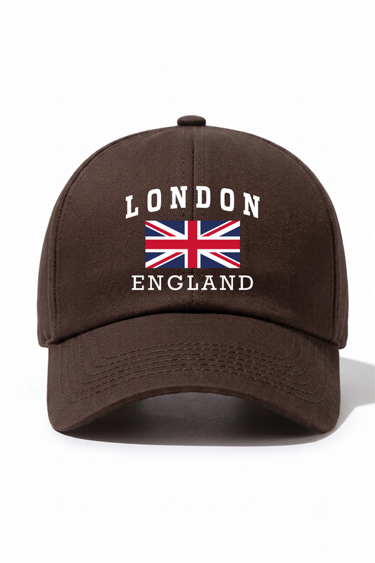London England Baskılı Pamuk Şapka - Kahverengi