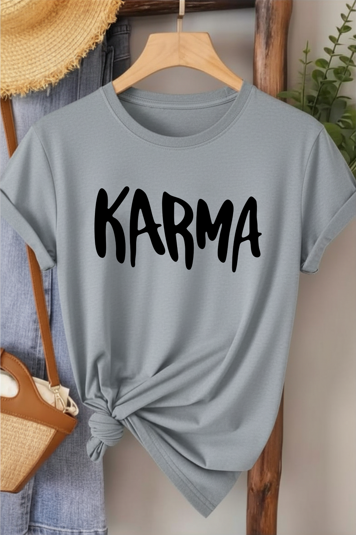 Karma - Gri Baskılı Pamuk T-shirt
