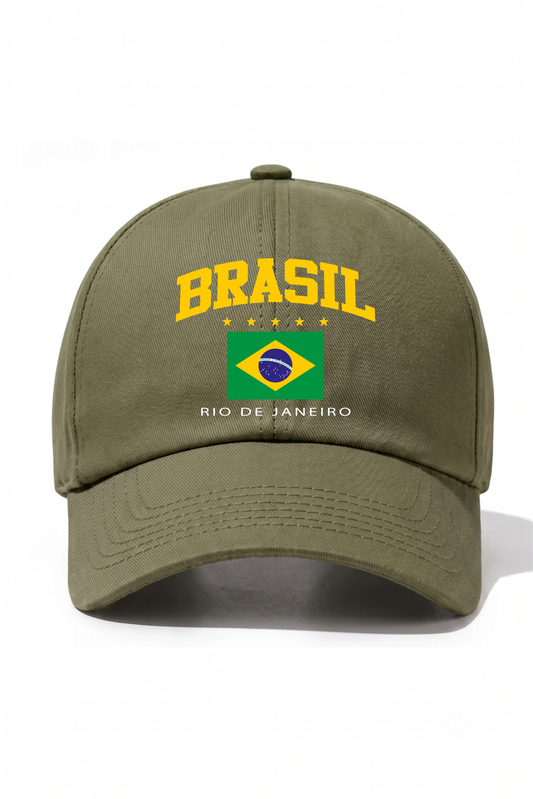 Brasil Baskılı Pamuk Şapka - Haki