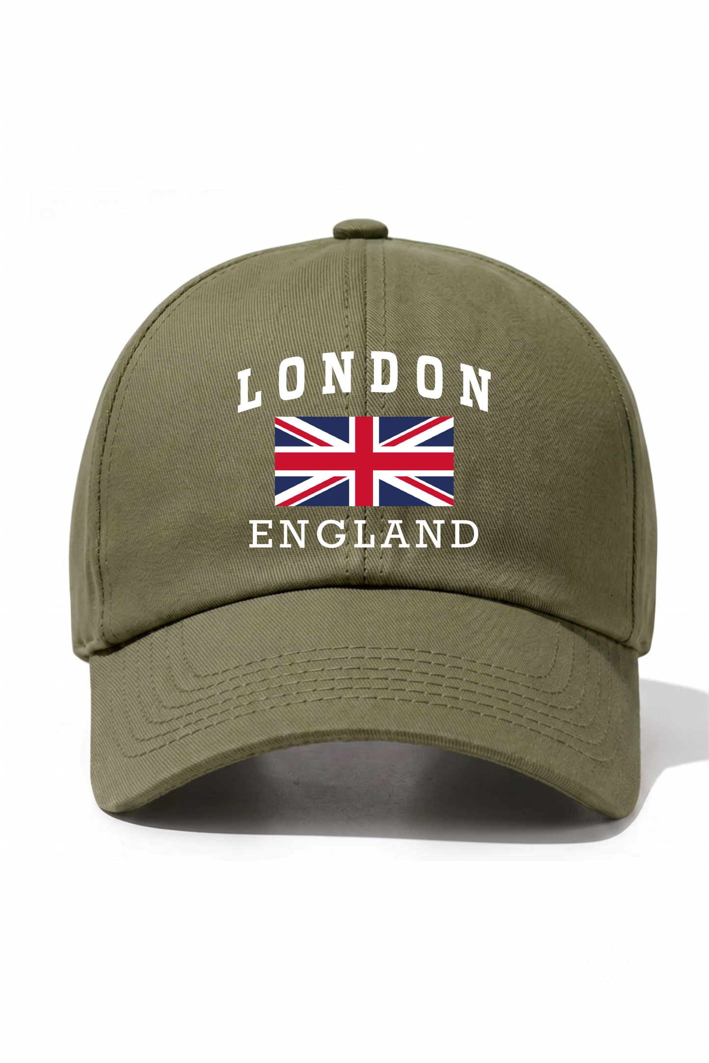 London England Baskılı Pamuk Şapka - Haki
