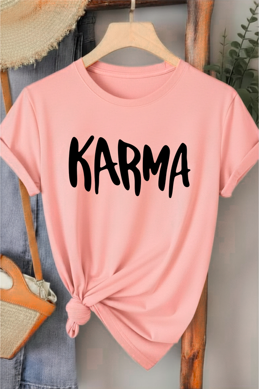 Karma - Pembe Baskılı Pamuk T-shirt