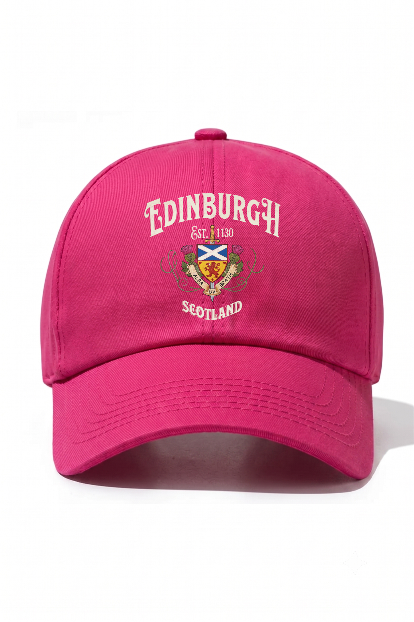 Edinburgh Scotland Baskılı Pamuk Şapka - Fuşya