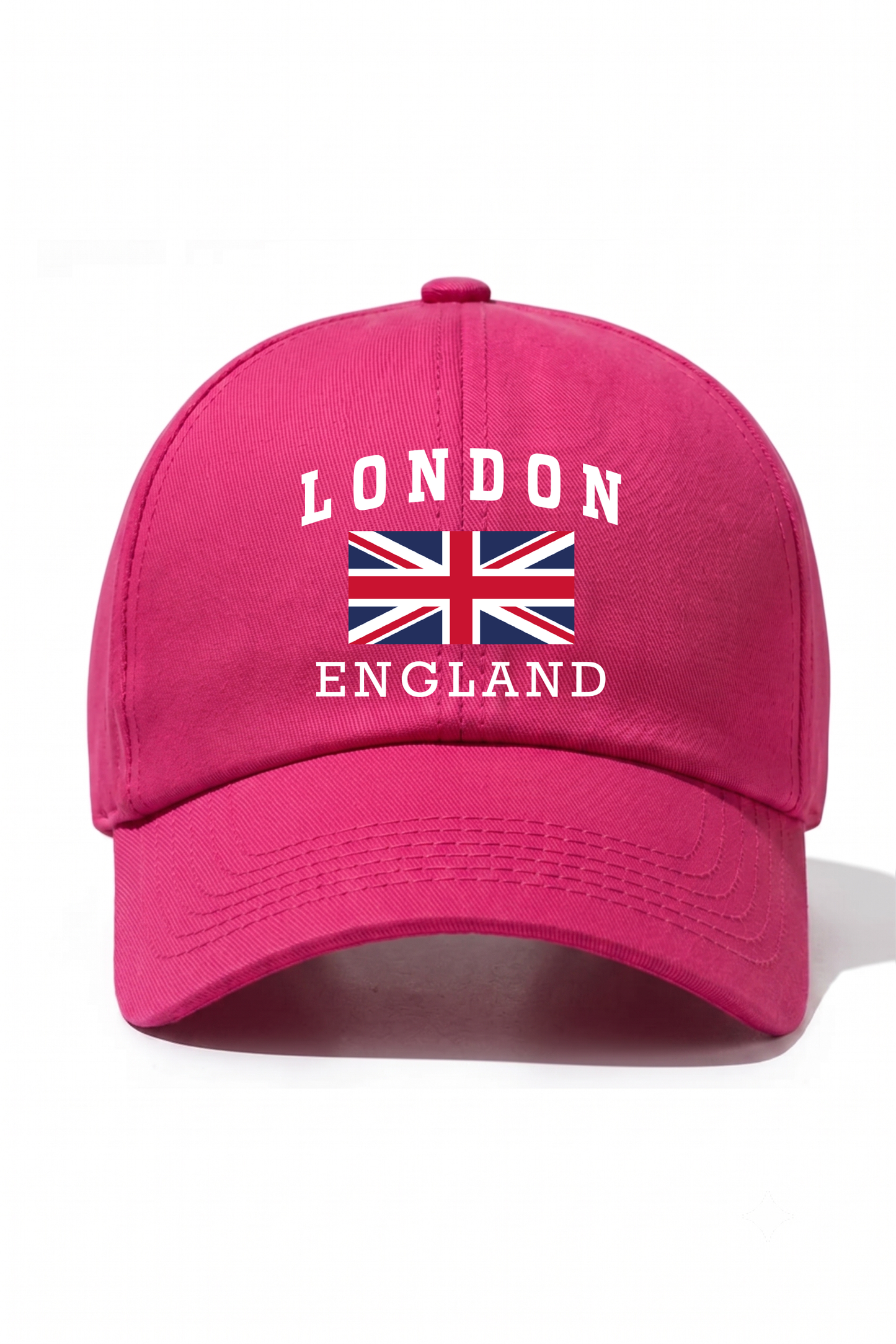 London England Baskılı Pamuk Şapka - Fuşya