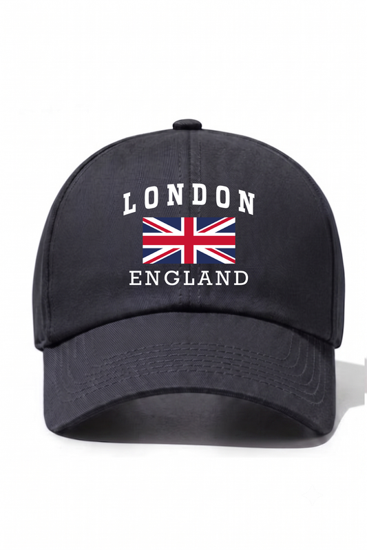 London England Baskılı Pamuk Şapka - Füme