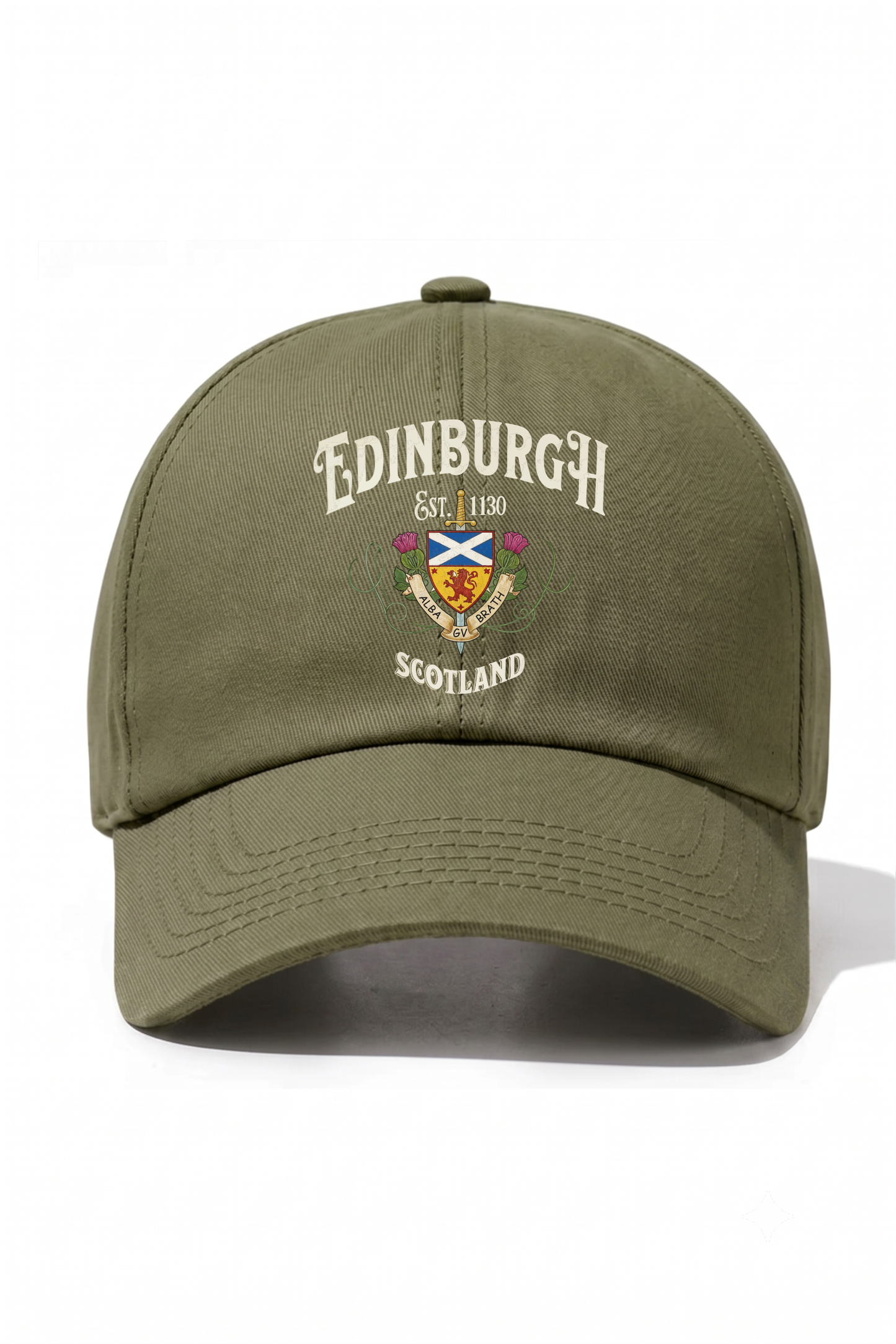 Edinburgh Scotland Baskılı Pamuk Şapka - Haki