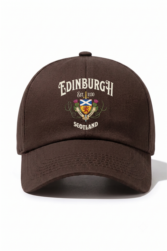 Edinburgh Scotland Baskılı Pamuk Şapka - Kahverengi