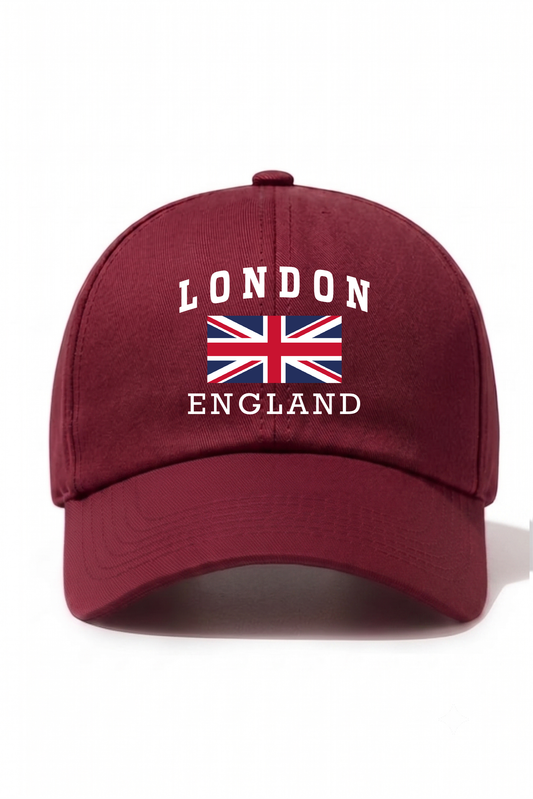 London England Baskılı Pamuk Şapka - Bordo