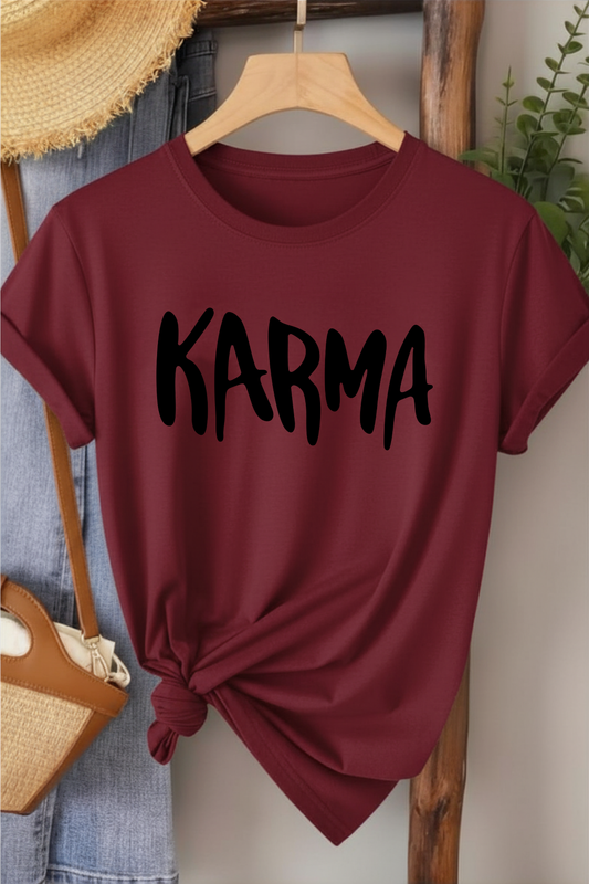 Karma - Bordo Baskılı Pamuk T-shirt