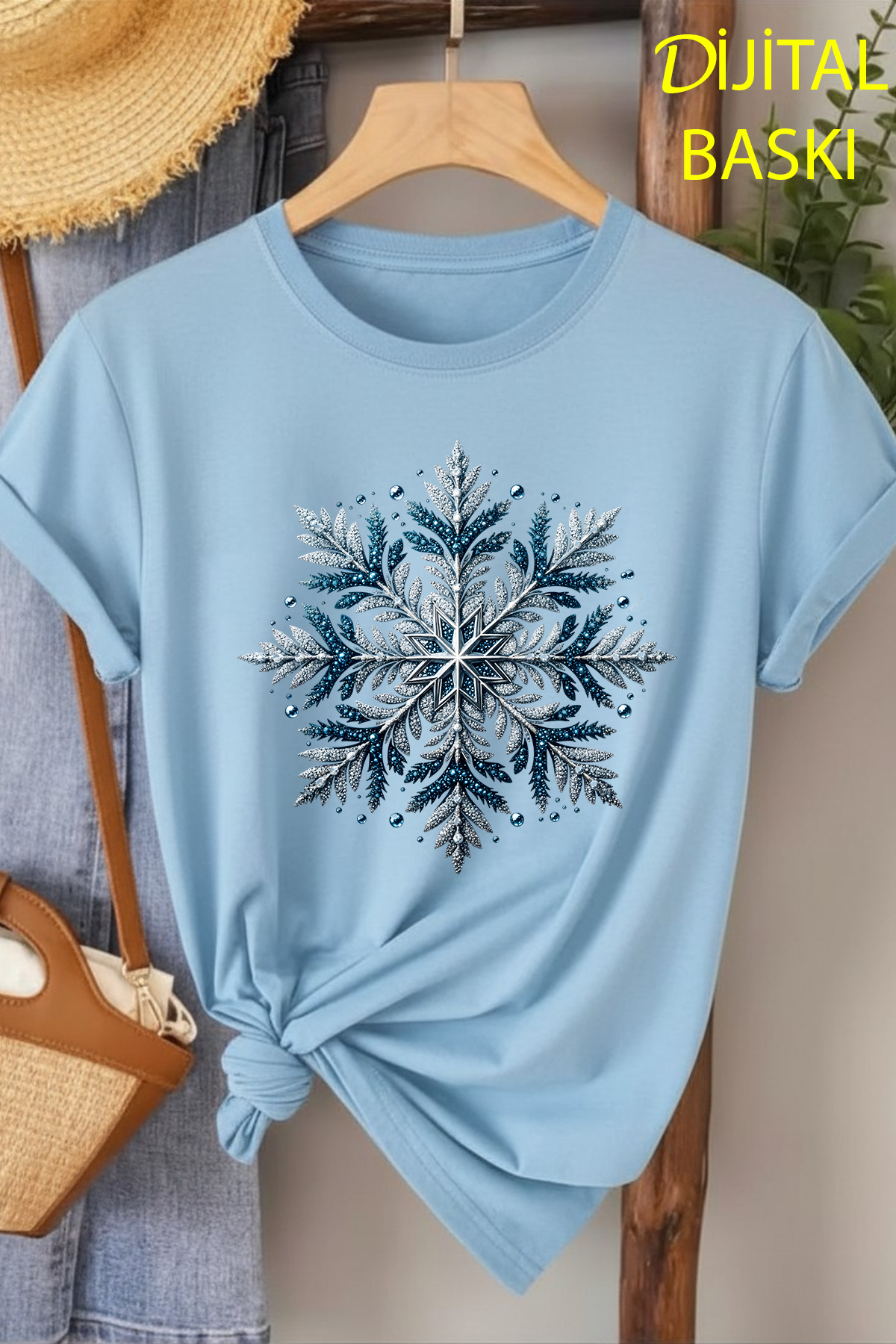 Buz Kristali - Bebe Mavisi Baskılı Pamuk T-shirt